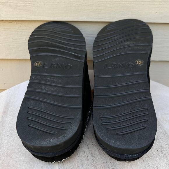 Lamo Womens Size 12 Suede Slippers Black Cirrus Footbed Cozy Fur Lined Slip-On - Picture 9 of 12